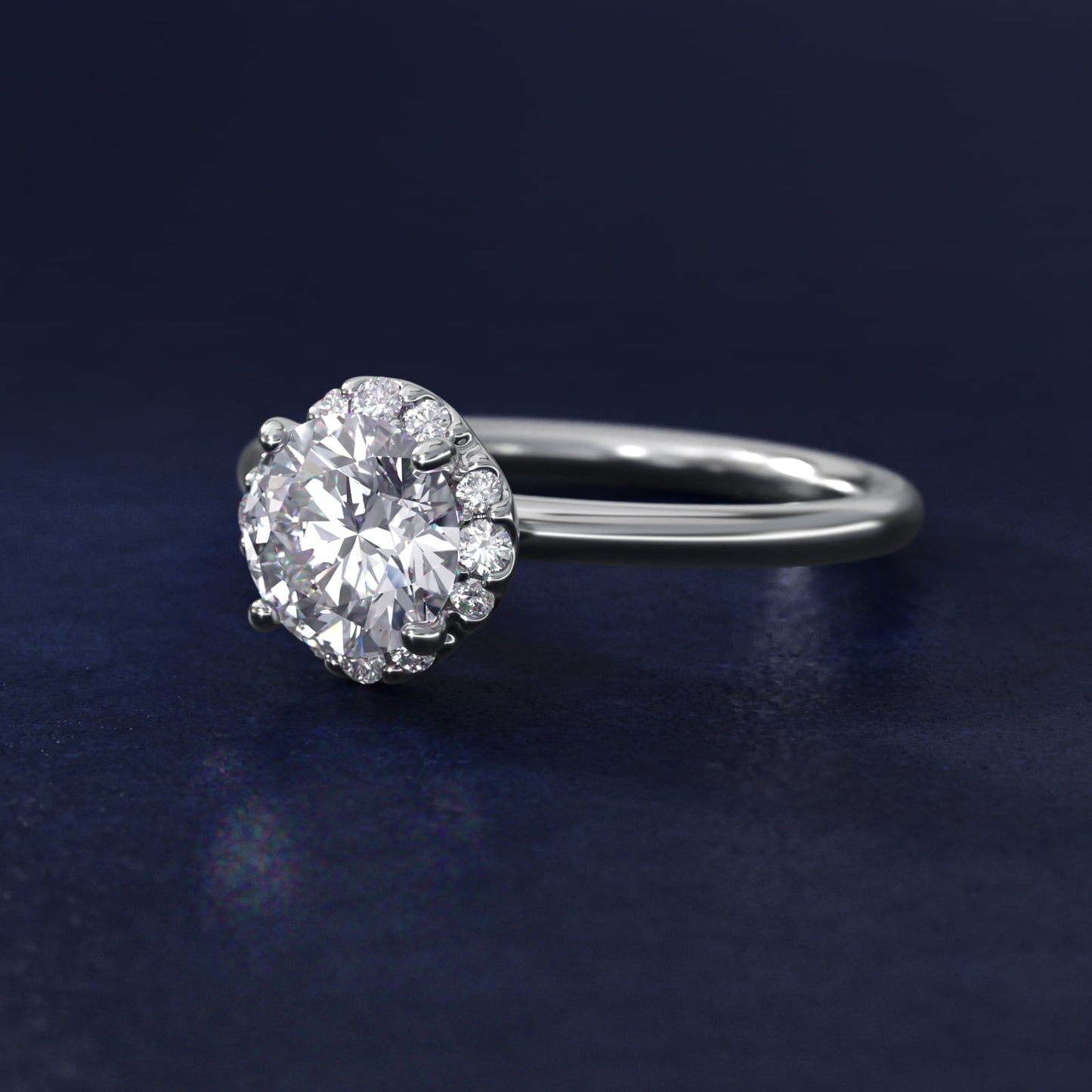 Petite Floral Halo Diamond Engagement Ring in 18k White Gold (1/10 ct. tw.) - Round Center