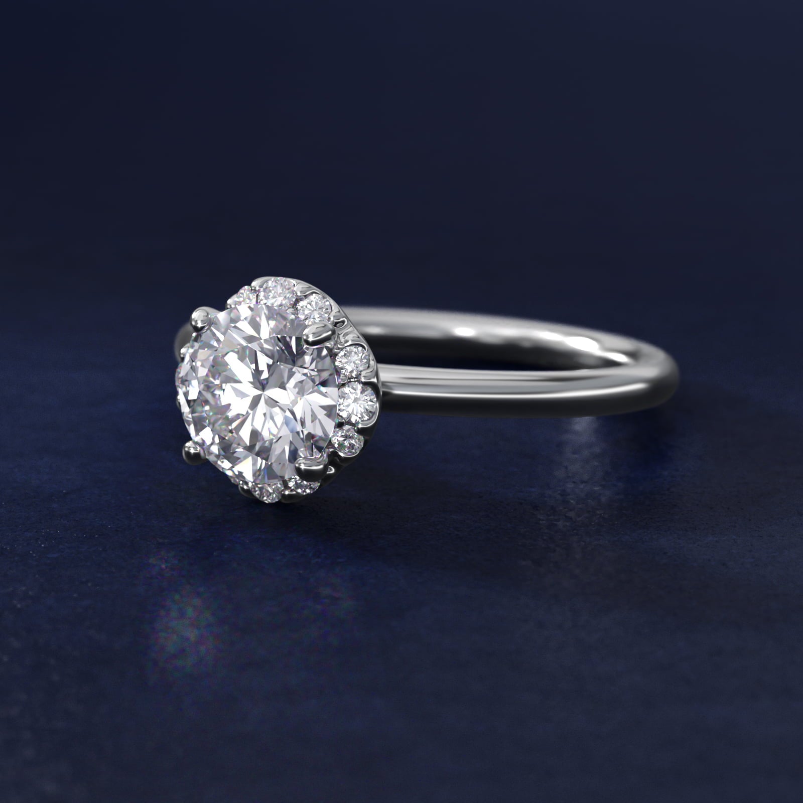 Petite Floral Halo Diamond Engagement Ring in 18k White Gold (1/10 ct. tw.) - Round Center