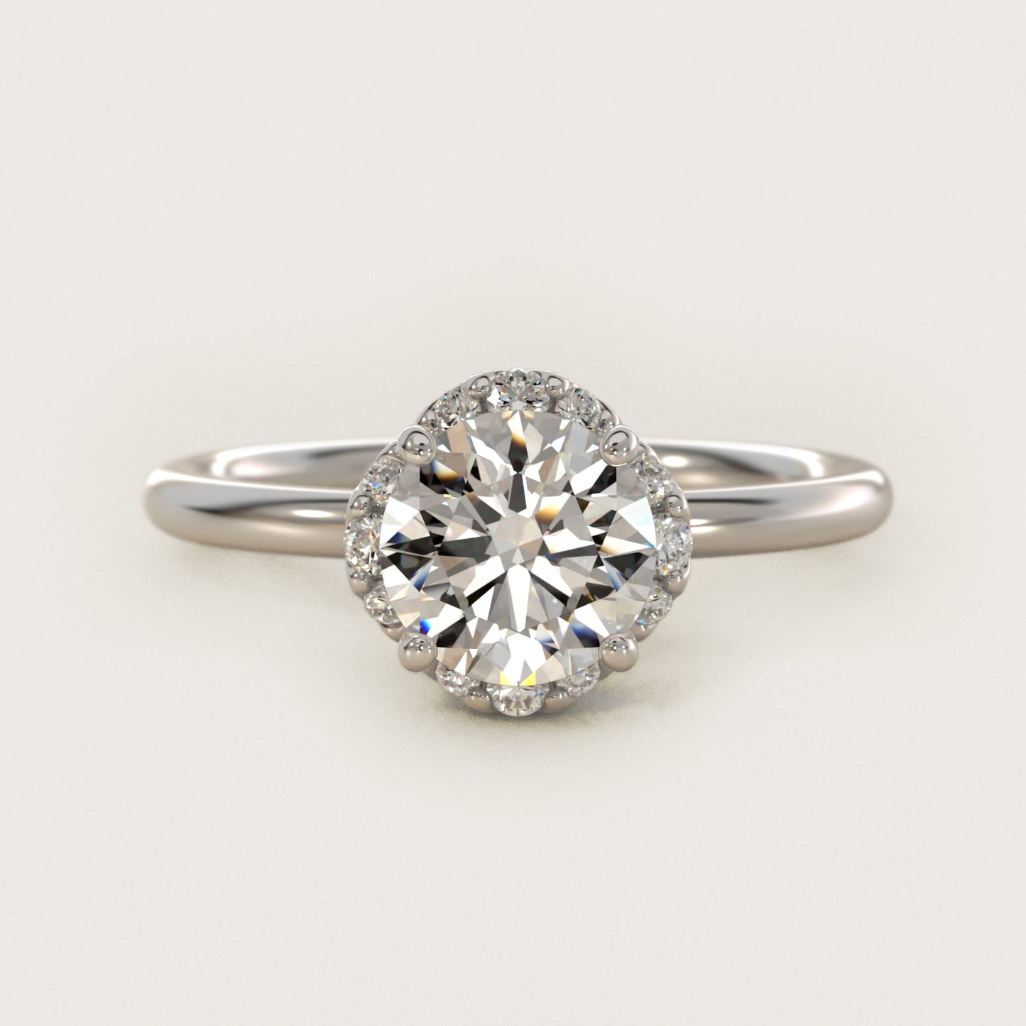 Petite Floral Halo Diamond Engagement Ring in 18k White Gold (1/10 ct. tw.) - Round Center
