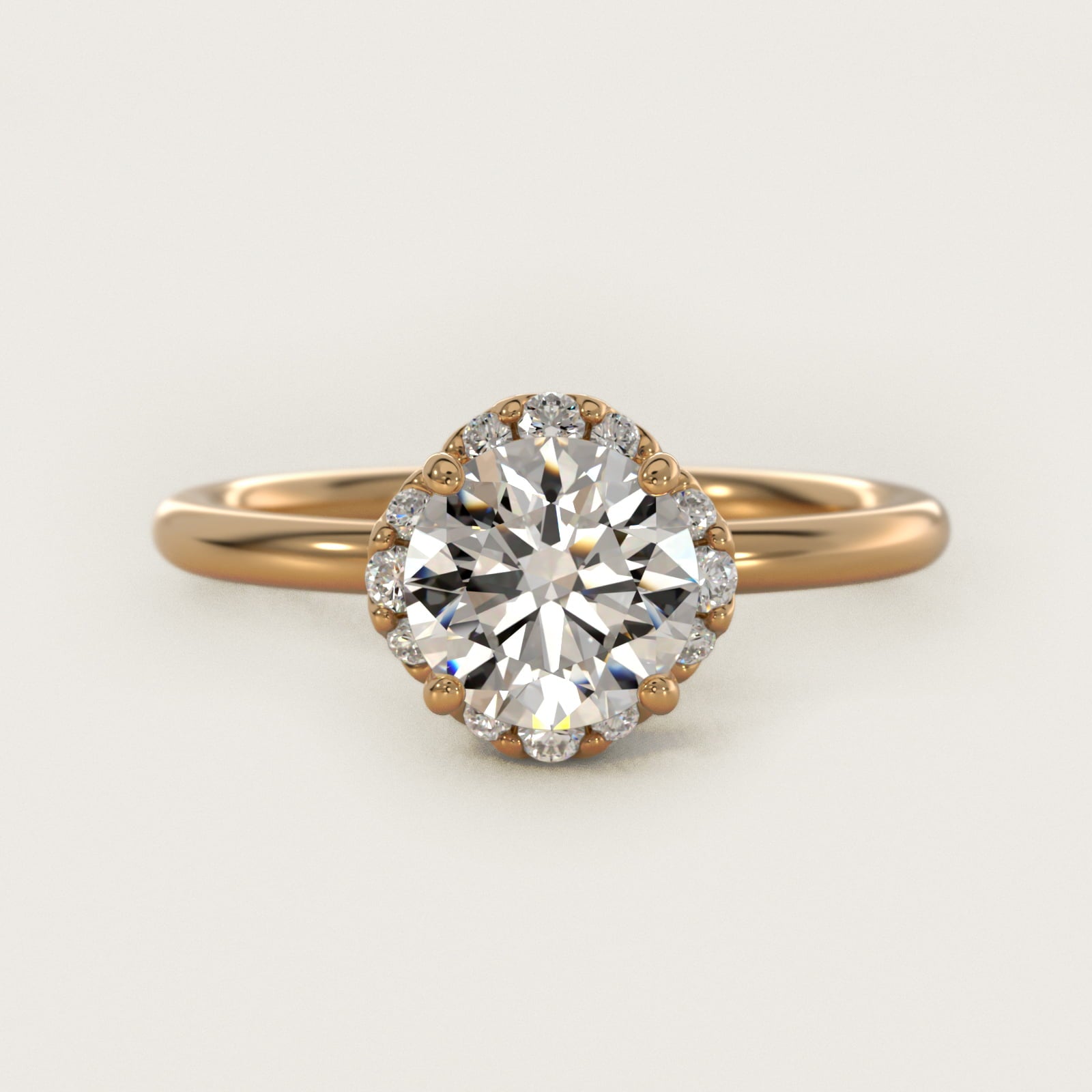 Petite Floral Halo Diamond Engagement Ring in 18k Yellow Gold (1/10 ct. tw.) - Round Center