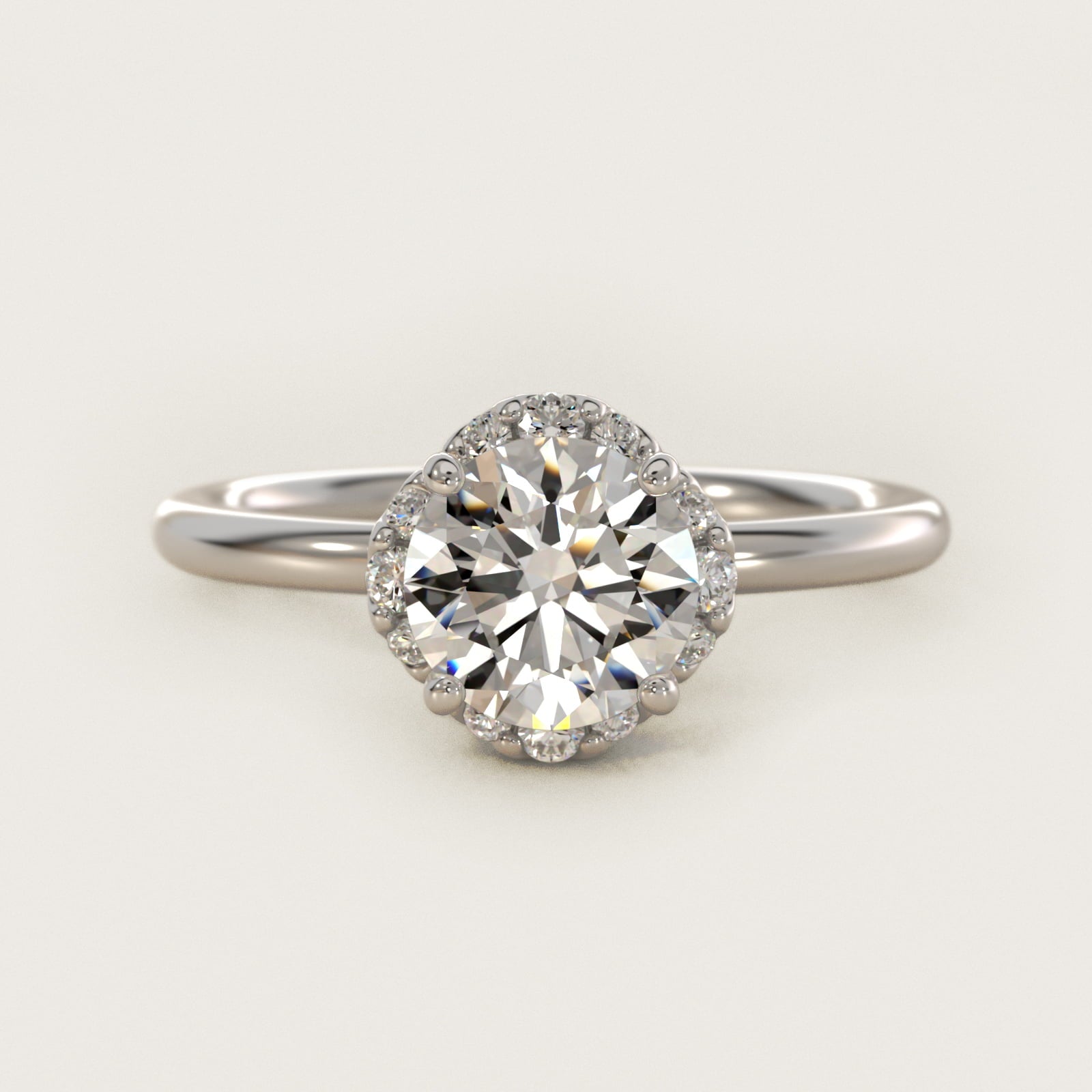 Petite Floral Halo Diamond Engagement Ring in Platinum (1/10 ct. tw.) - Round Center