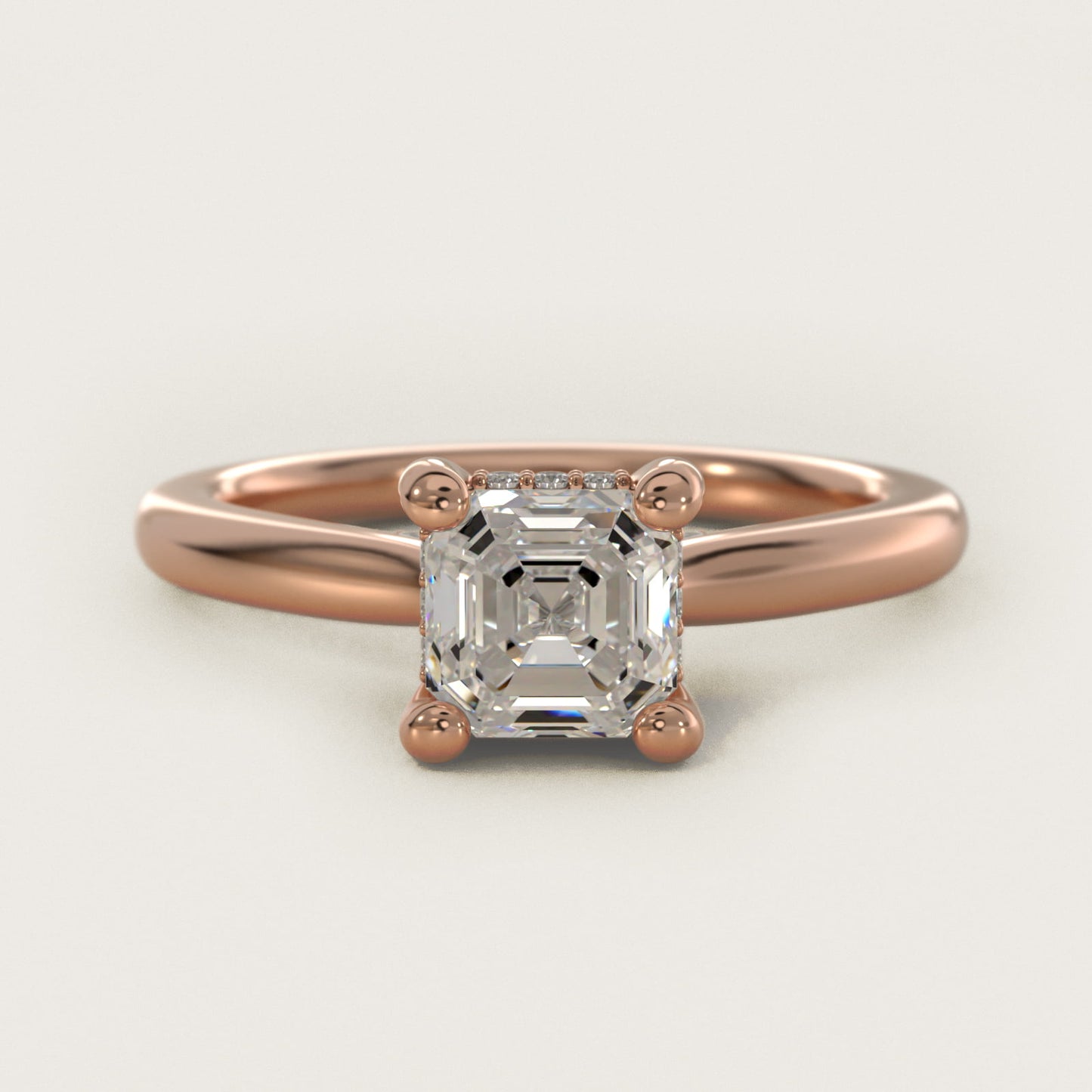 Petite Hidden Halo Solitaire Plus Diamond Engagement Ring in 14k Rose Gold - Asscher Center