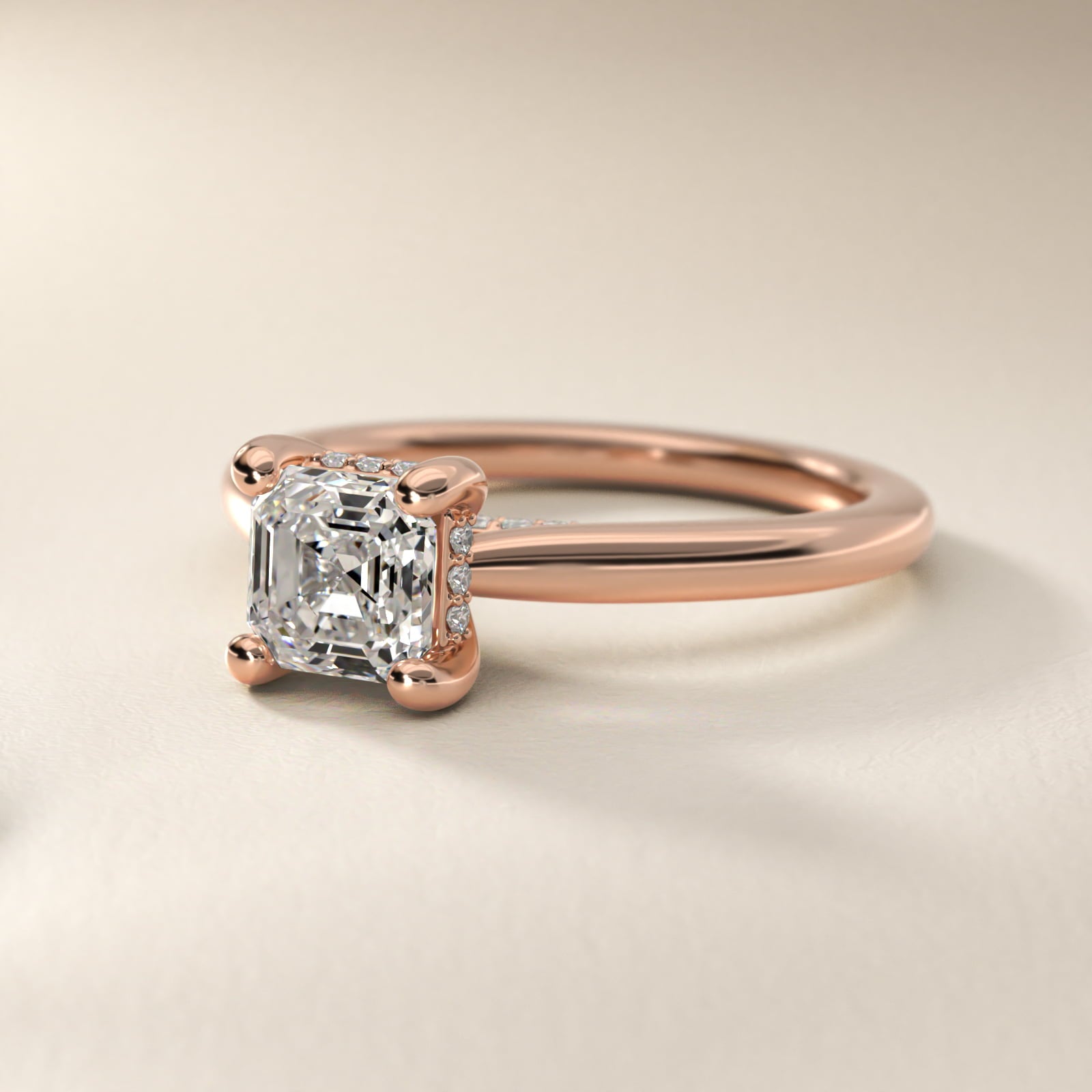 Petite Hidden Halo Solitaire Plus Diamond Engagement Ring in 18k Rose Gold - Asscher Center