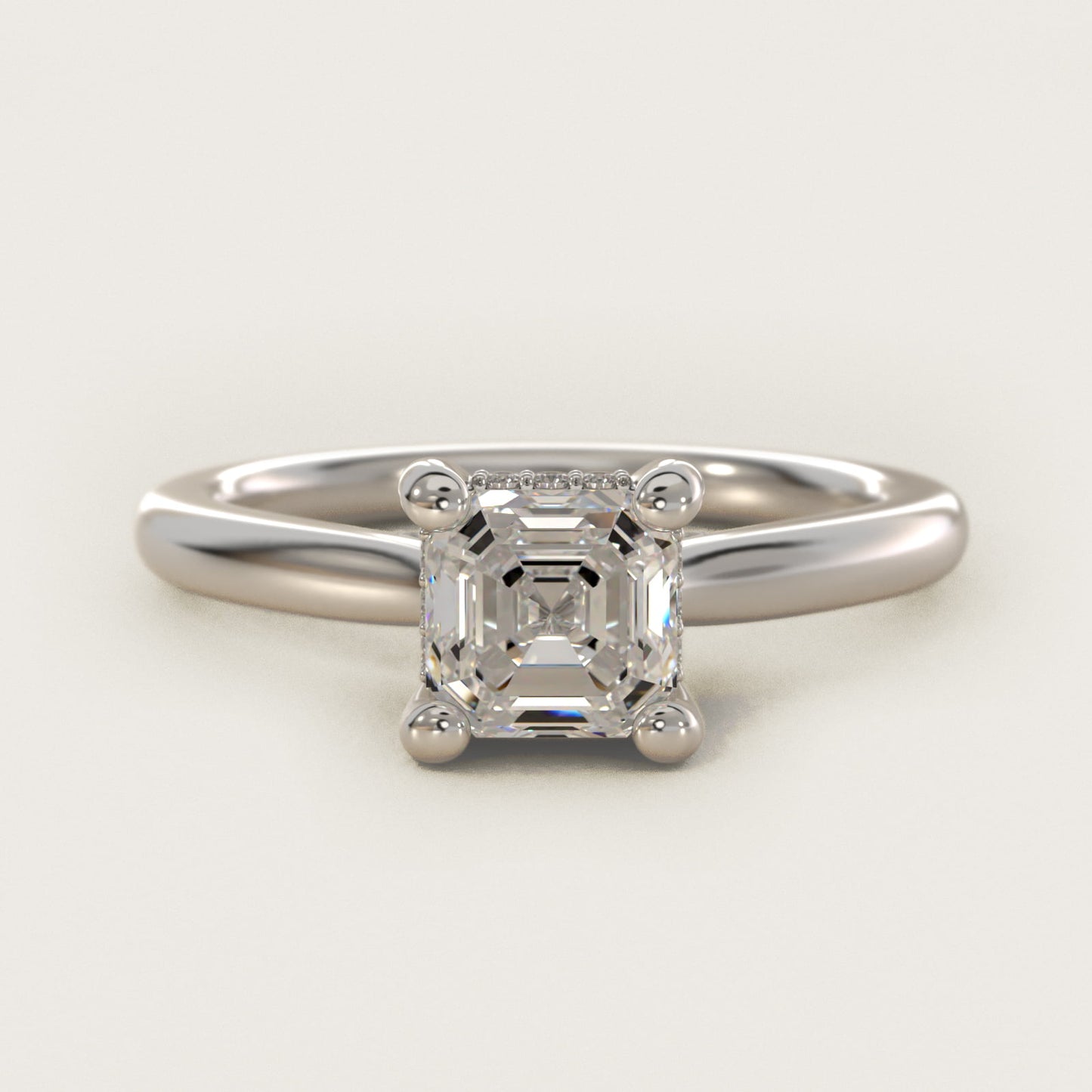 Petite Hidden Halo Solitaire Plus Diamond Engagement Ring in 18k White Gold - Asscher Center