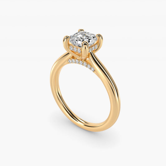 Petite Hidden Halo Solitaire Plus Diamond Engagement Ring in 14k Yellow Gold - Asscher Center