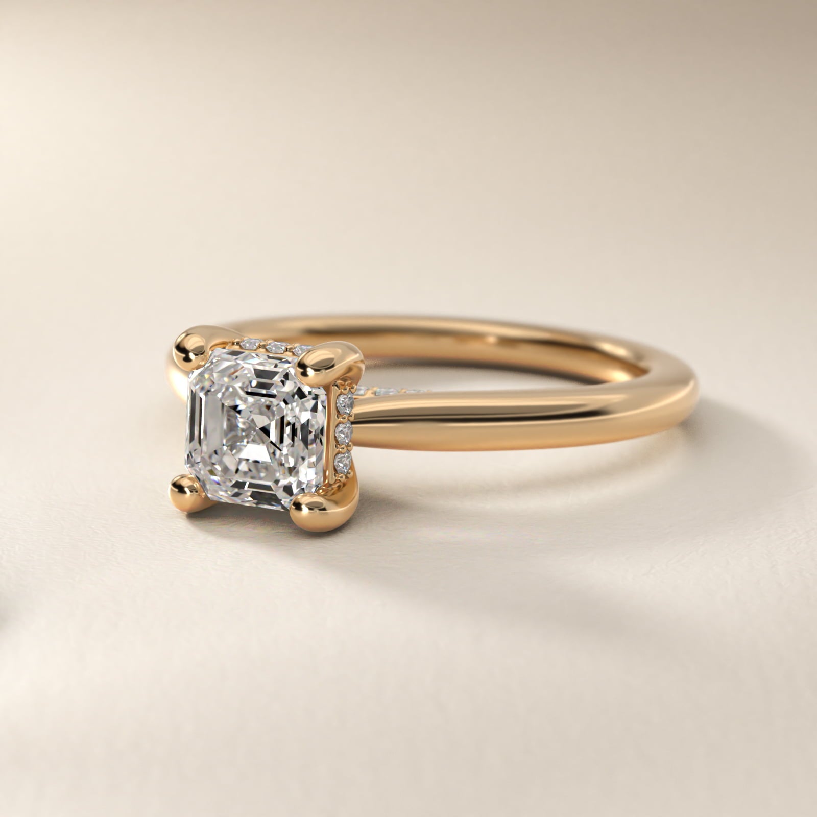 Petite Hidden Halo Solitaire Plus Diamond Engagement Ring in 14k Yellow Gold - Asscher Center