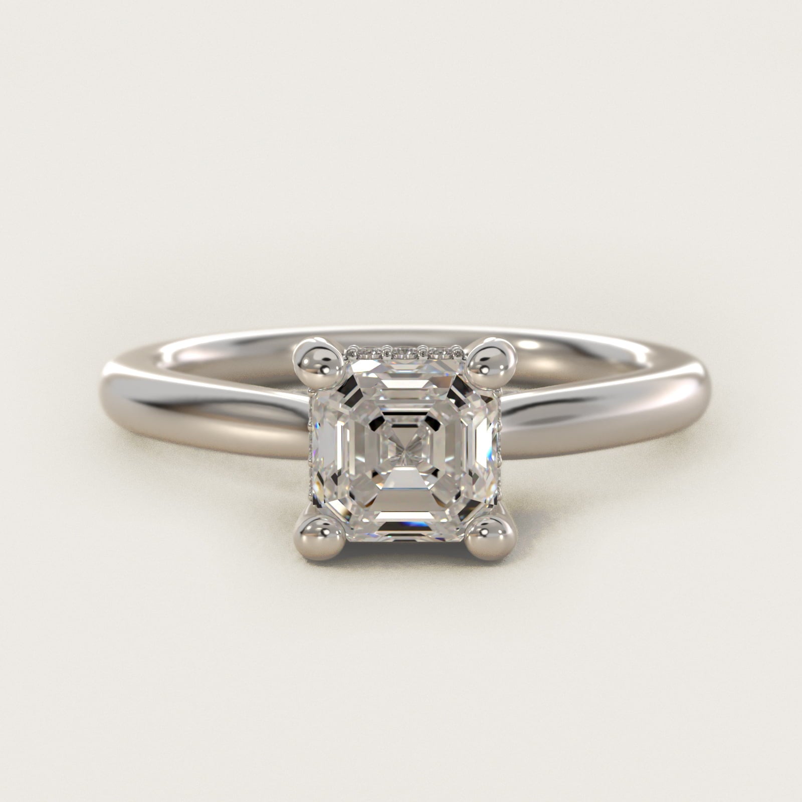 Petite Hidden Halo Solitaire Plus Diamond Engagement Ring in Platinum - Asscher Center