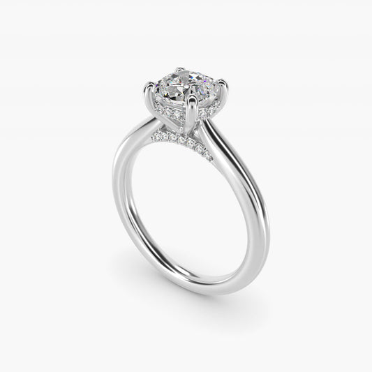 Petite Hidden Halo Solitaire Plus Diamond Engagement Ring in 14k White Gold - Cushion Center