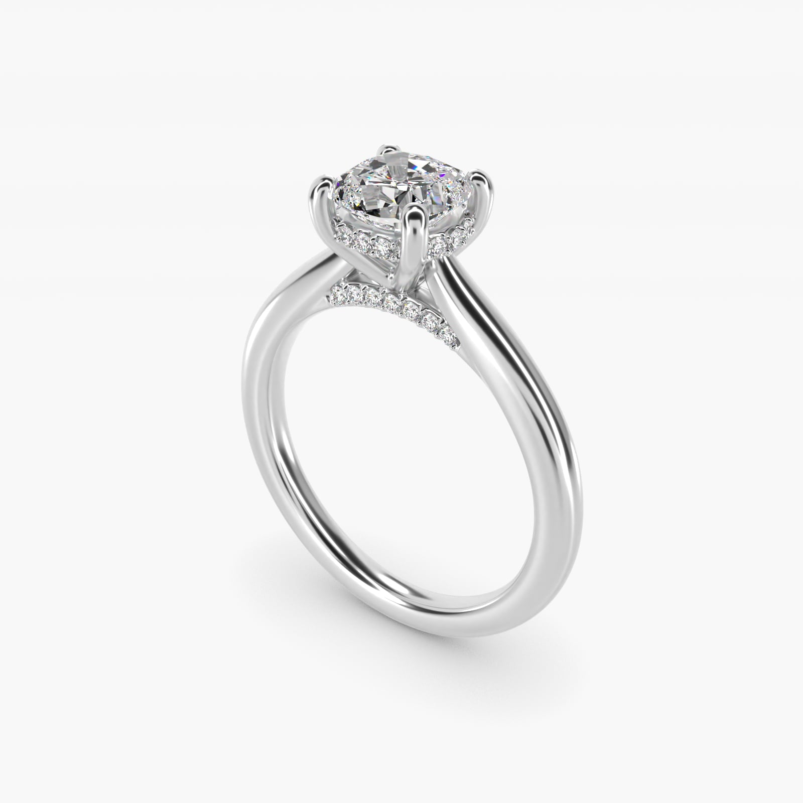 Petite Hidden Halo Solitaire Plus Diamond Engagement Ring in 18k White Gold - Cushion Center