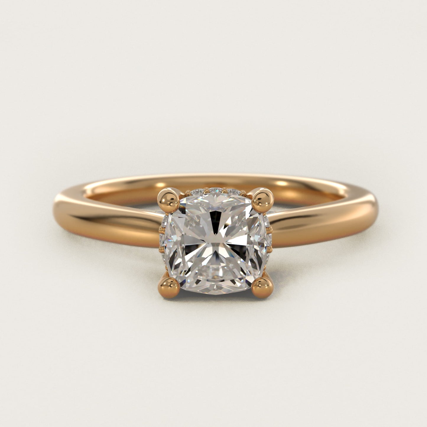 Petite Hidden Halo Solitaire Plus Diamond Engagement Ring in 14k Yellow Gold - Cushion Center