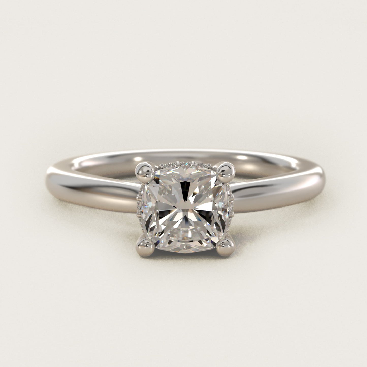 Petite Hidden Halo Solitaire Plus Diamond Engagement Ring in Platinum - Cushion Center