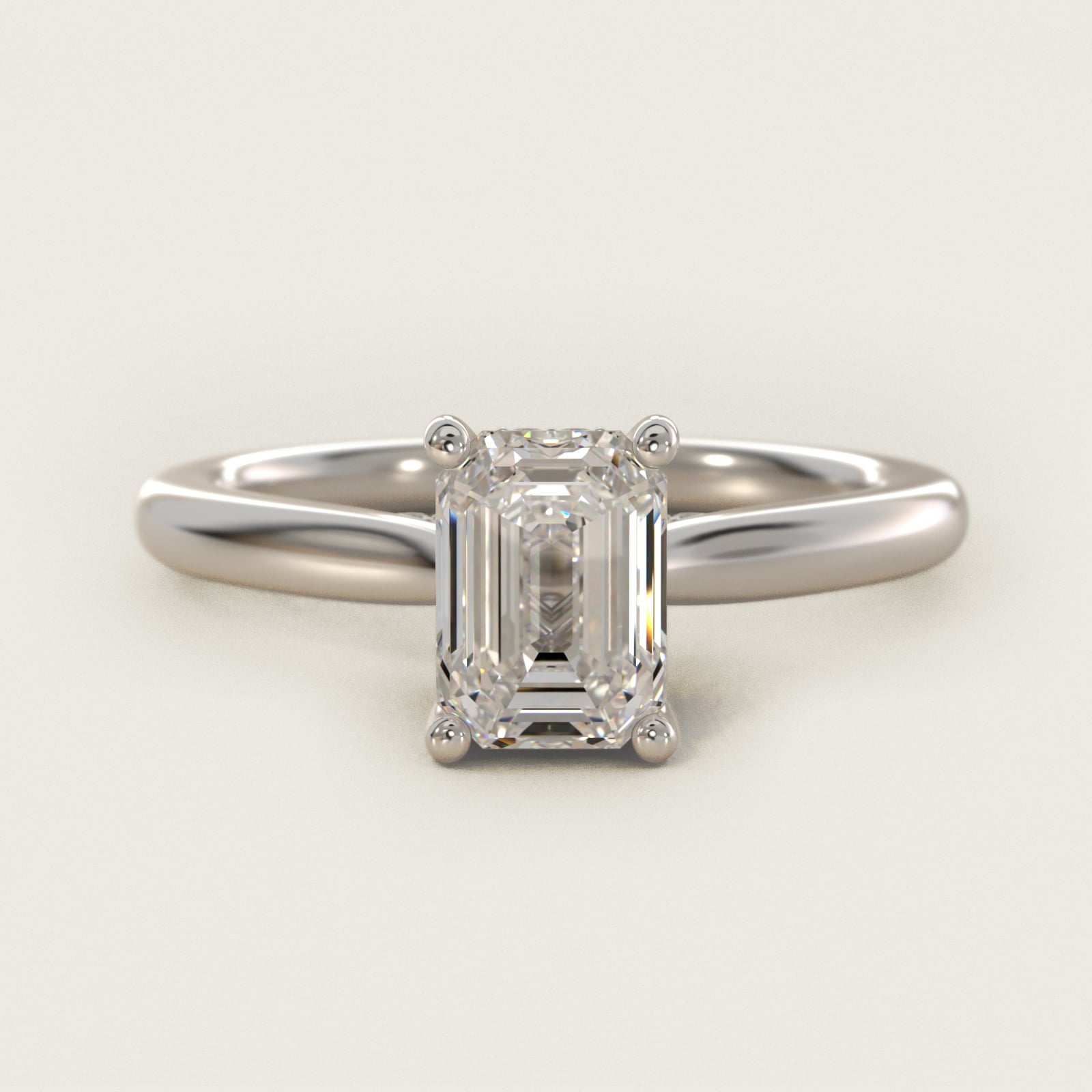Petite Hidden Halo Solitaire Plus Diamond Engagement Ring in 14k White Gold - Emerald Center