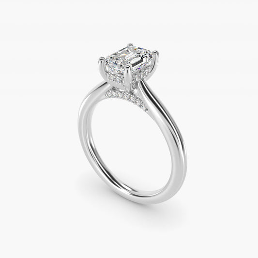 Petite Hidden Halo Solitaire Plus Diamond Engagement Ring in Platinum - Emerald Center