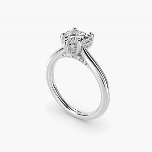 Petite Hidden Halo Solitaire Plus Diamond Engagement Ring in Platinum - Heart Center