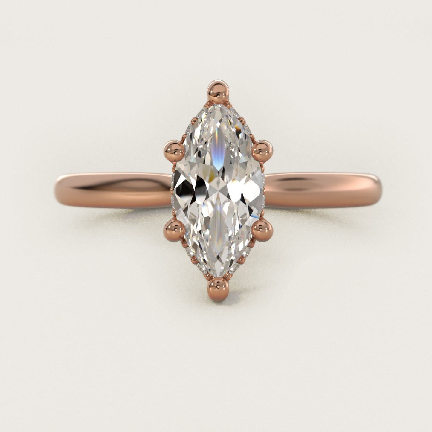 Petite Hidden Halo Solitaire Plus Diamond Engagement Ring in 18k Rose Gold - Marquise Center
