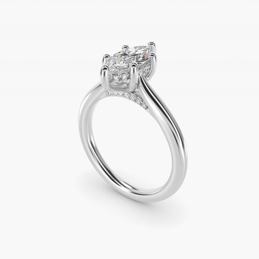 Petite Hidden Halo Solitaire Plus Diamond Engagement Ring in 14k White Gold - Marquise Center