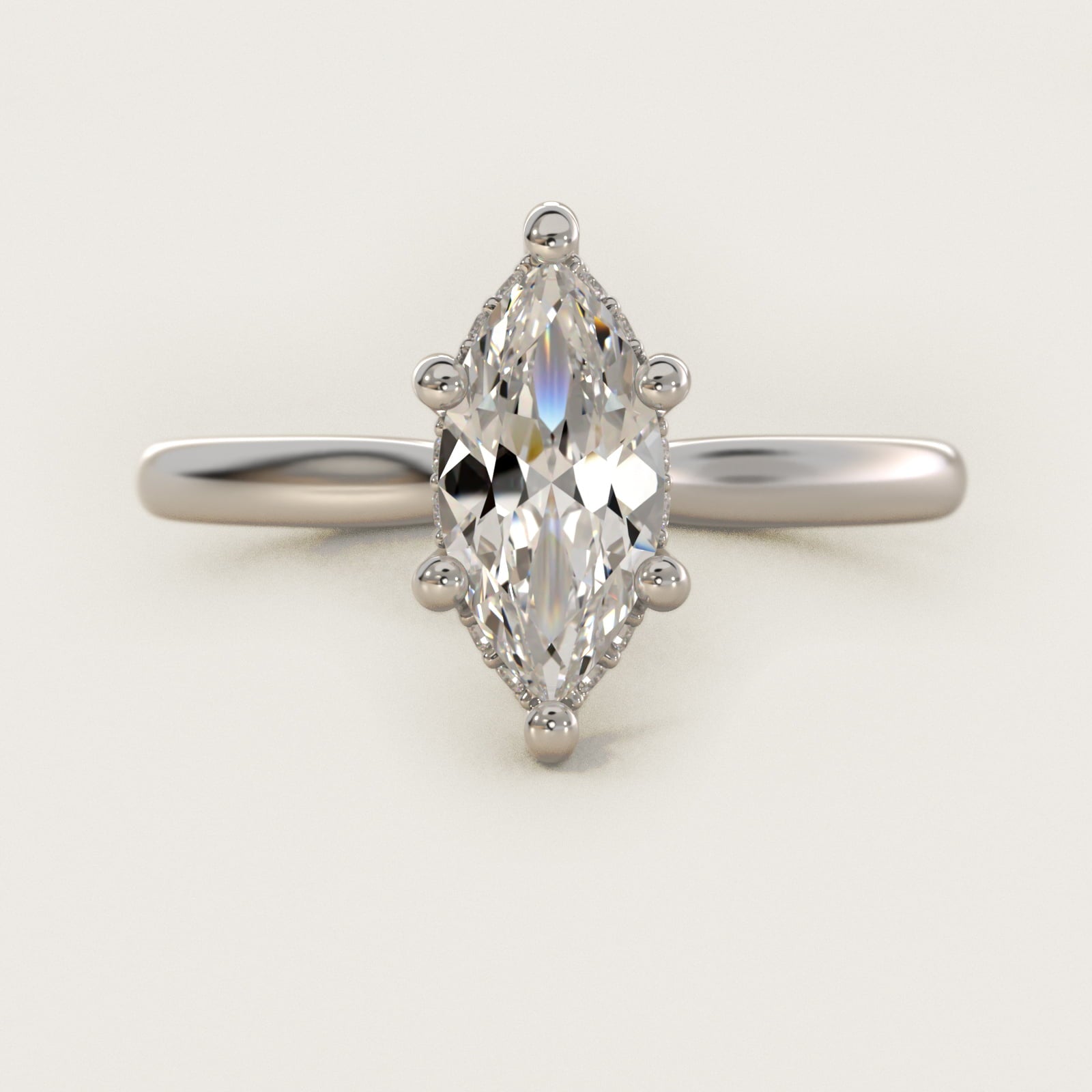 Petite Hidden Halo Solitaire Plus Diamond Engagement Ring in 14k White Gold - Marquise Center