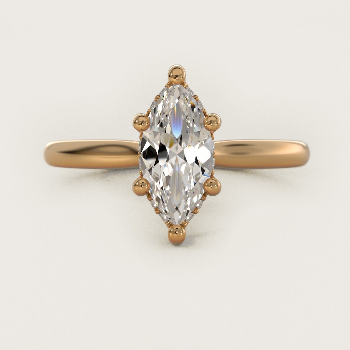 Petite Hidden Halo Solitaire Plus Diamond Engagement Ring in 14k Yellow Gold - Marquise Center