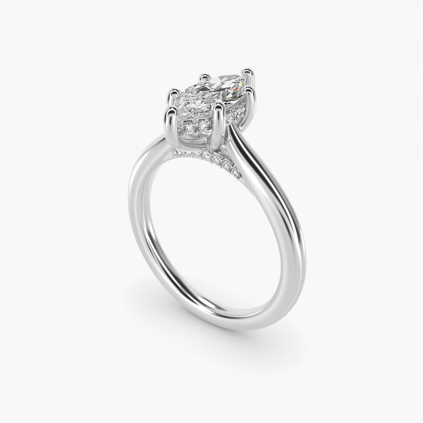 Petite Hidden Halo Solitaire Plus Diamond Engagement Ring in Platinum - Marquise Center