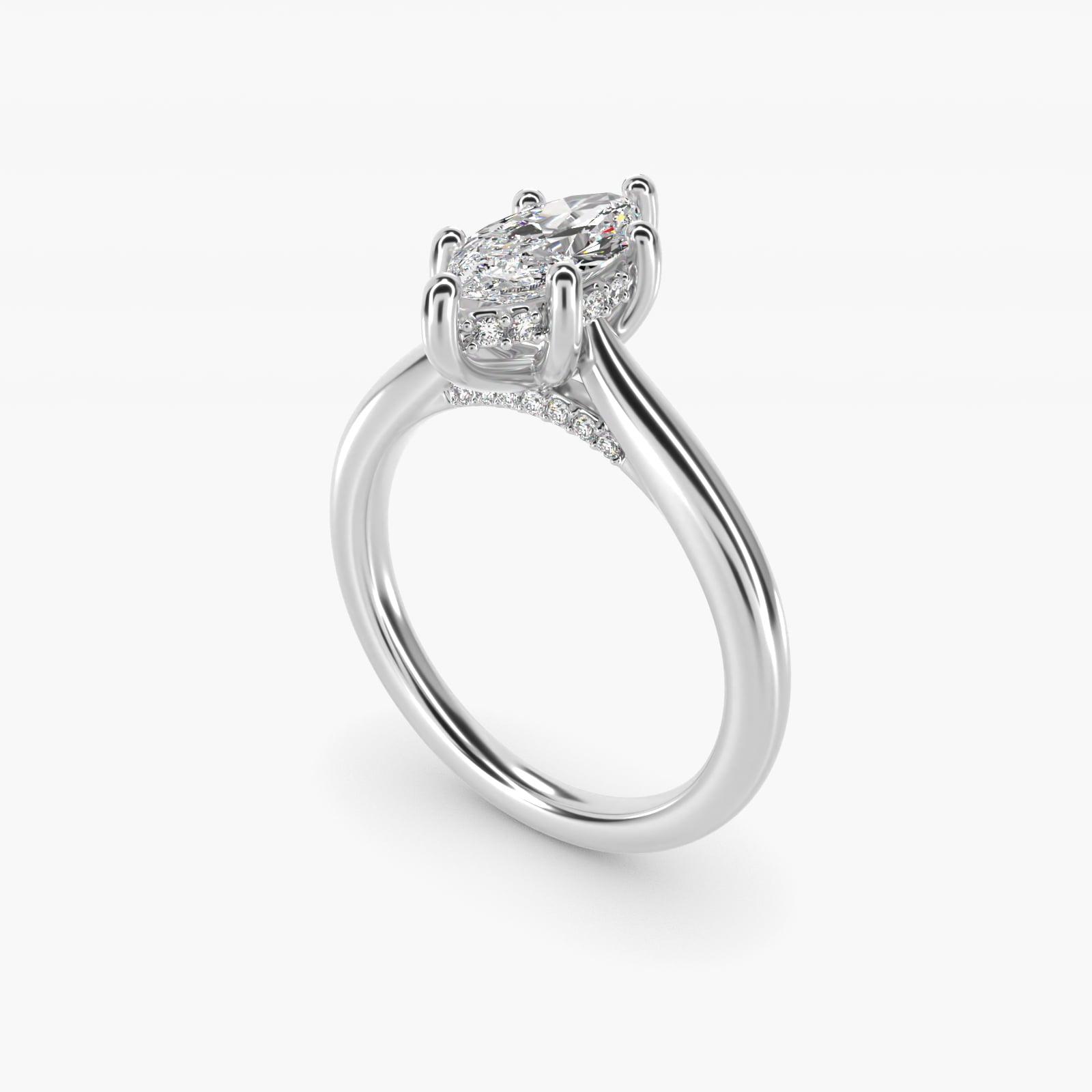 Petite Hidden Halo Solitaire Plus Diamond Engagement Ring in Platinum - Marquise Center