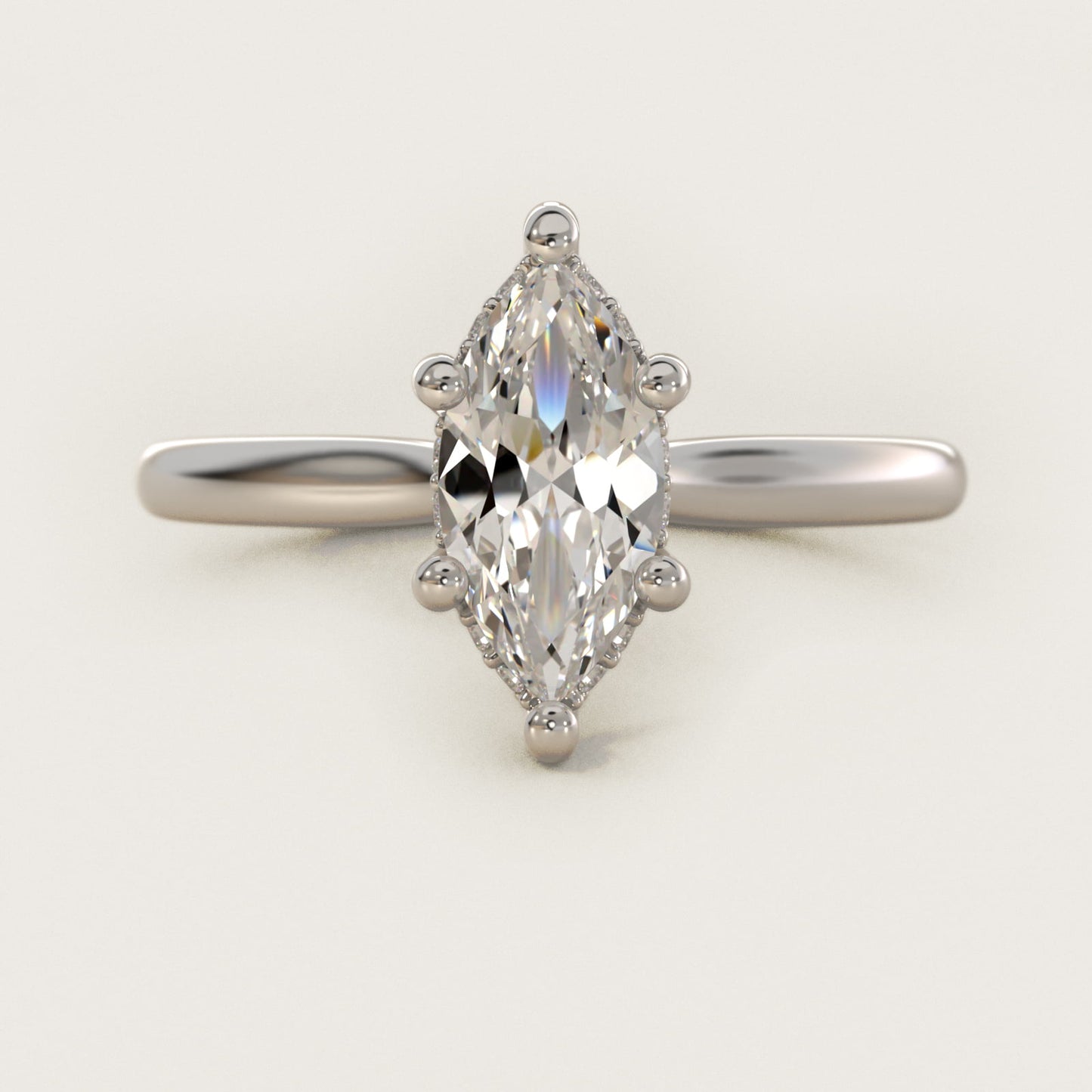 Petite Hidden Halo Solitaire Plus Diamond Engagement Ring in Platinum - Marquise Center