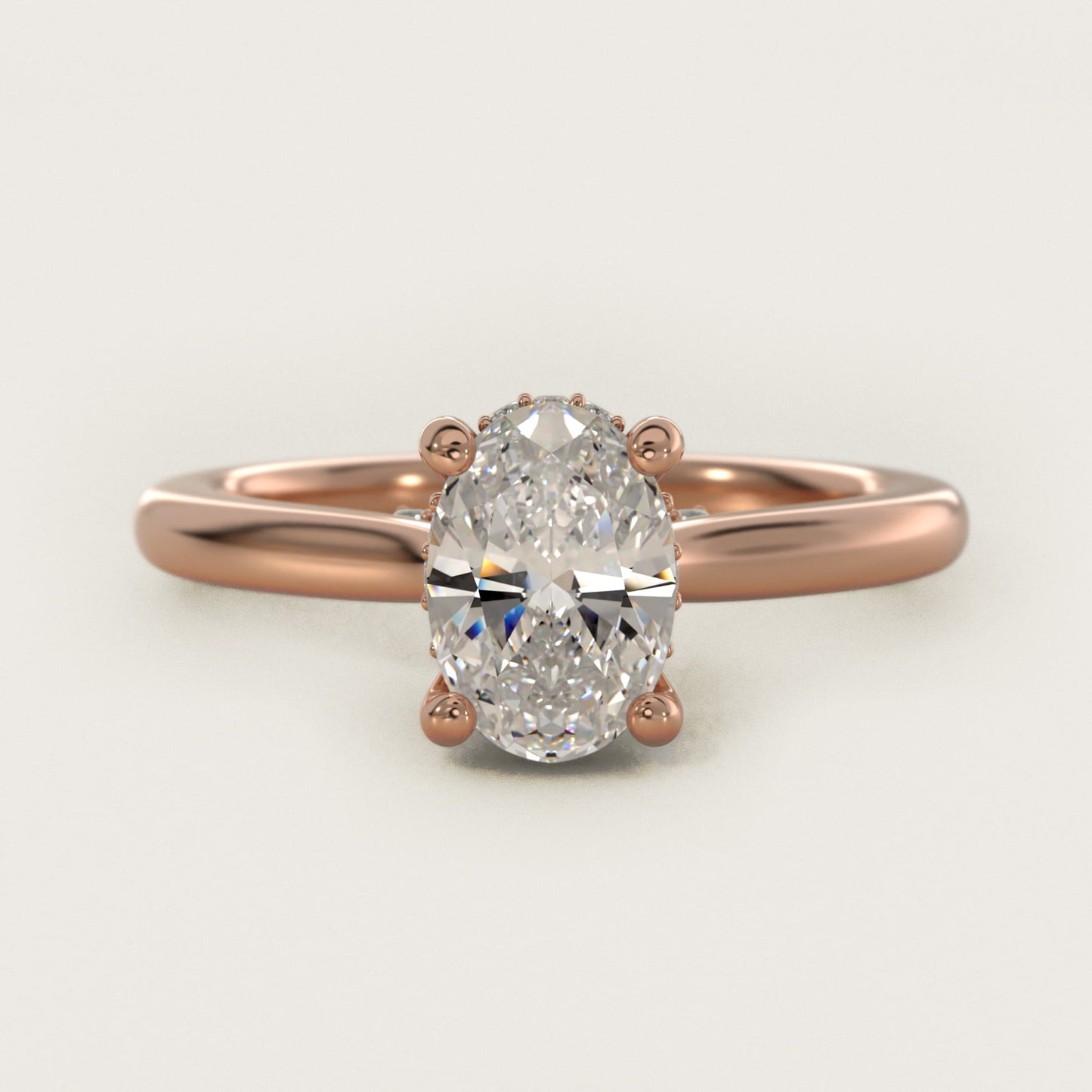 Petite Hidden Halo Solitaire Plus Diamond Engagement Ring in 18k Rose Gold - Oval Center