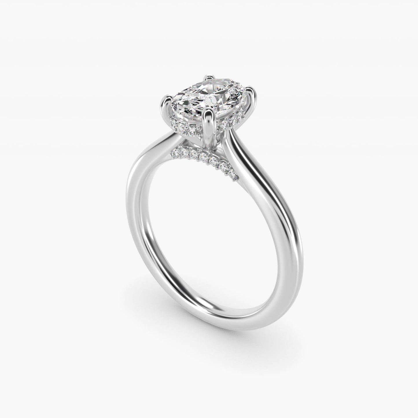 Petite Hidden Halo Solitaire Plus Diamond Engagement Ring in 14k White Gold - Oval Center