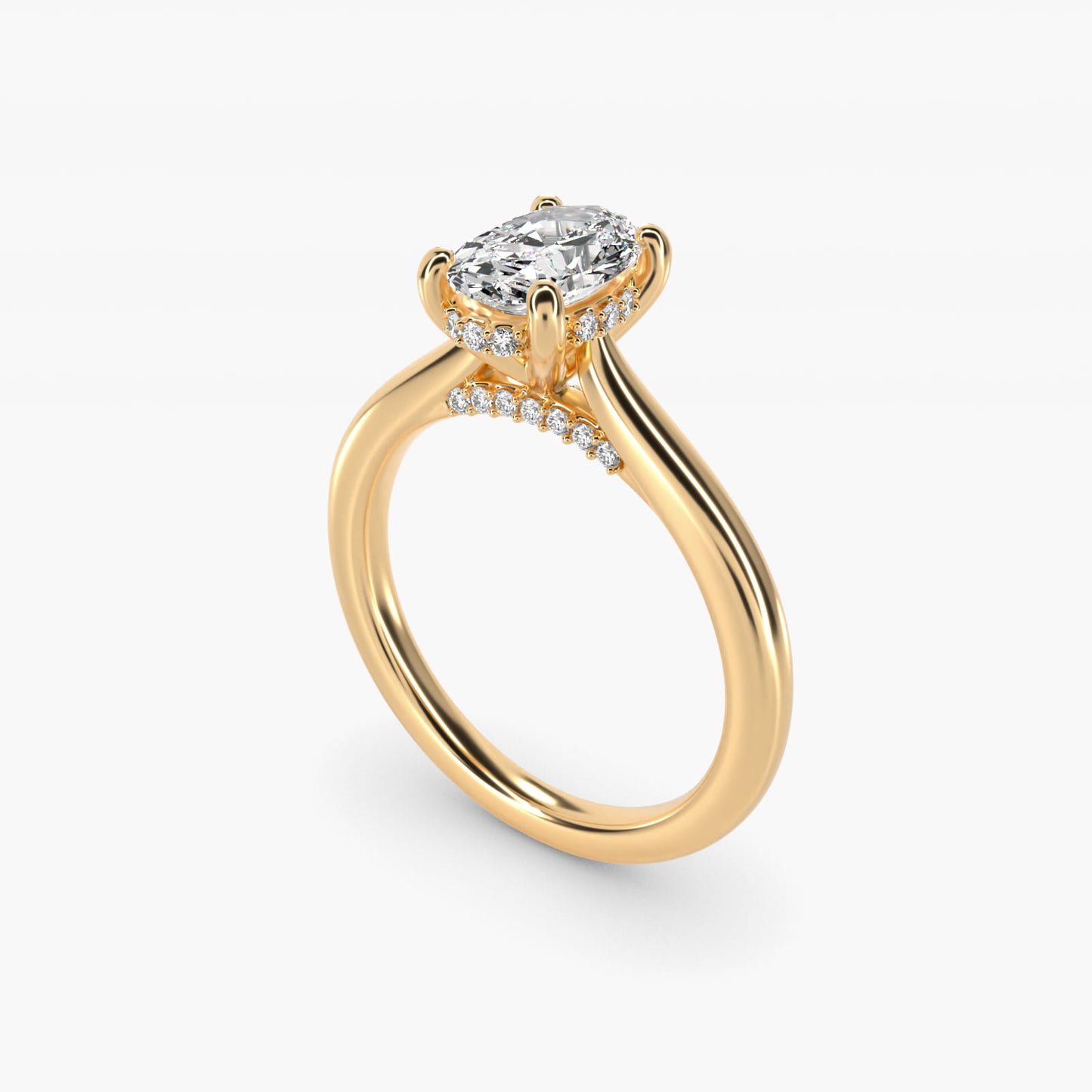 Petite Hidden Halo Solitaire Plus Diamond Engagement Ring in 14k Yellow Gold - Oval Center