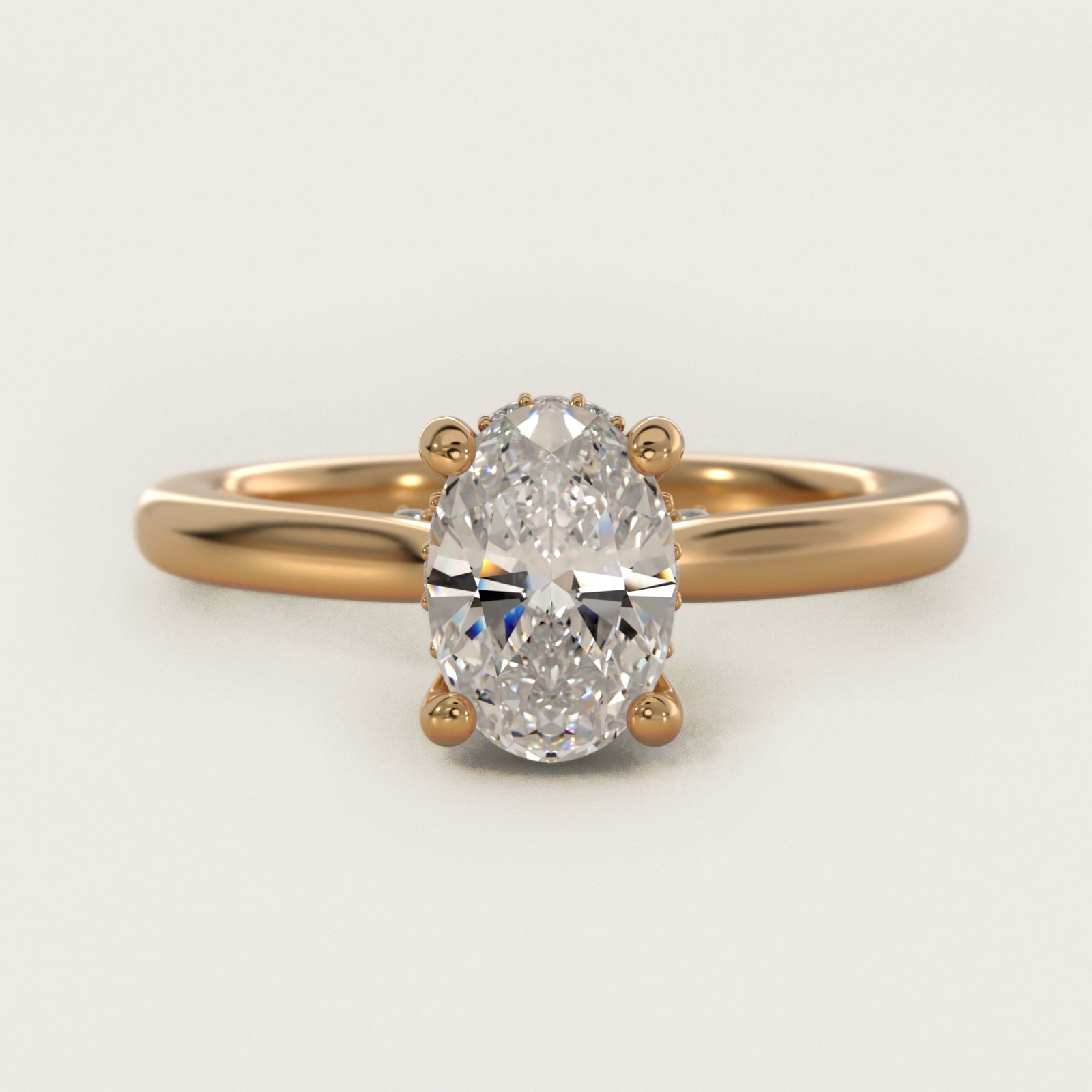 Petite Hidden Halo Solitaire Plus Diamond Engagement Ring in 14k Yellow Gold - Oval Center