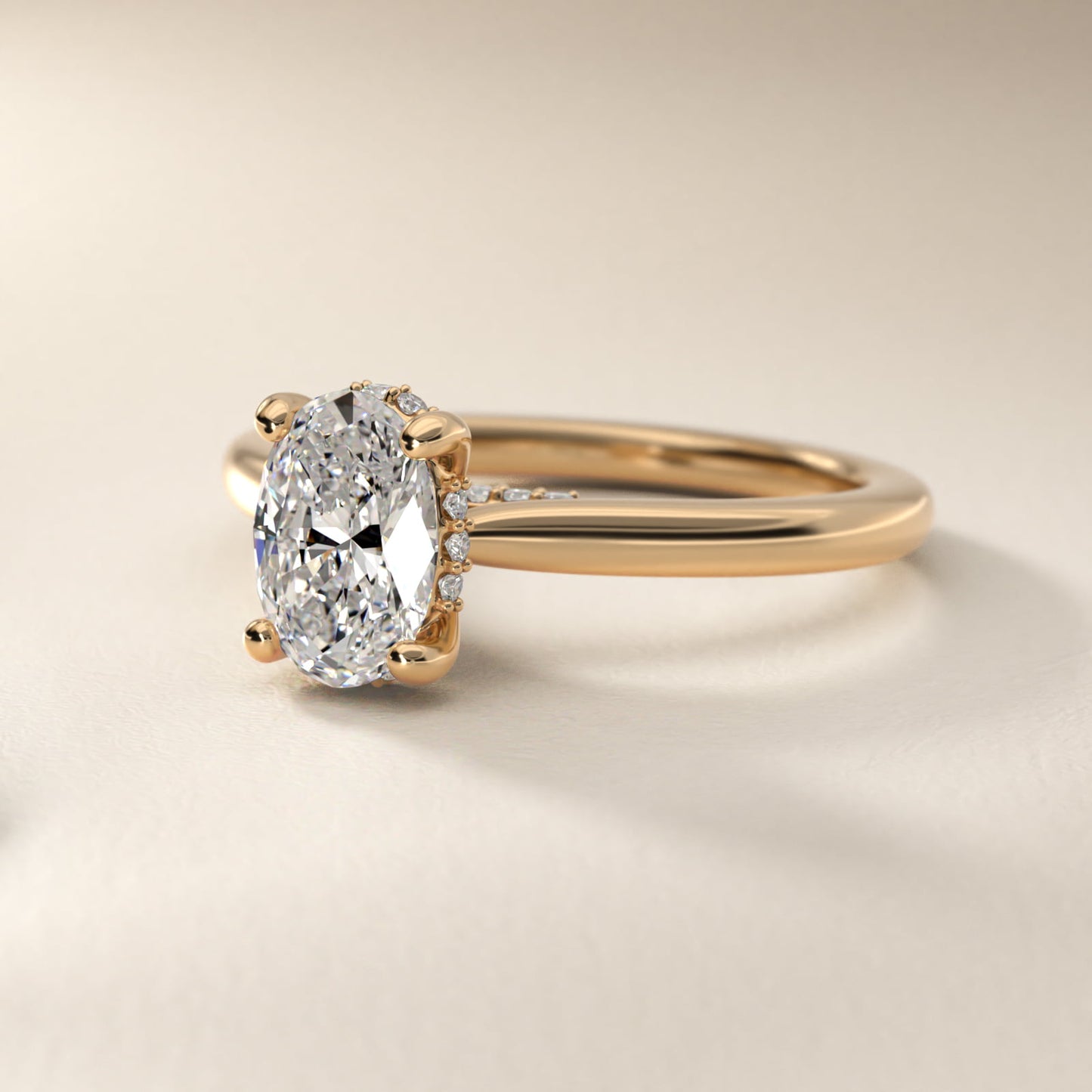 Petite Hidden Halo Solitaire Plus Diamond Engagement Ring in 18k Yellow Gold - Oval Center