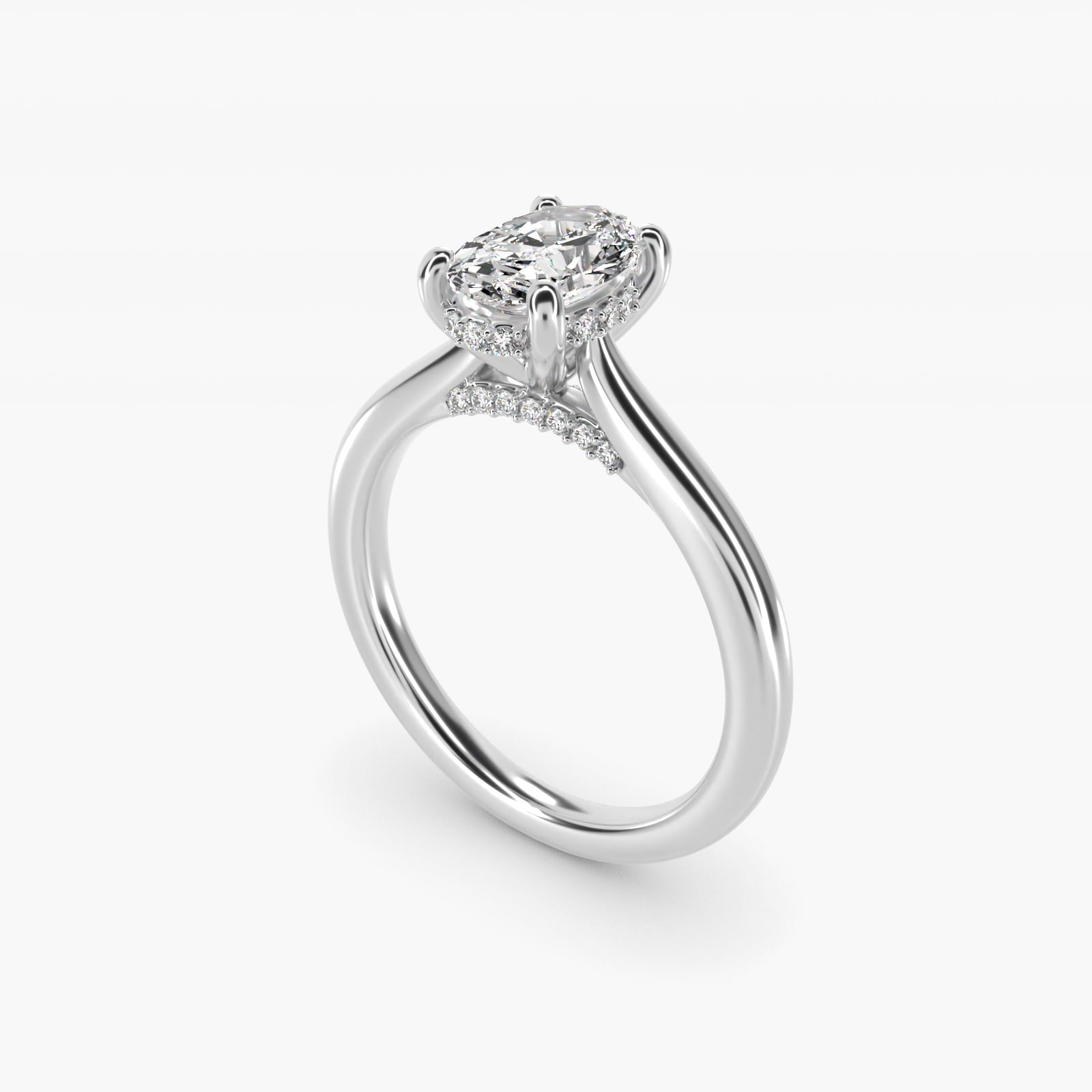 Petite Hidden Halo Solitaire Plus Diamond Engagement Ring in Platinum - Oval Center