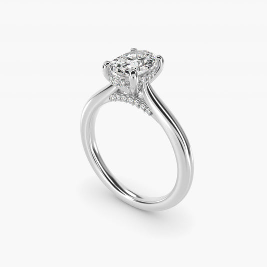 Petite Hidden Halo Solitaire Plus Diamond Engagement Ring in Platinum - Oval Center