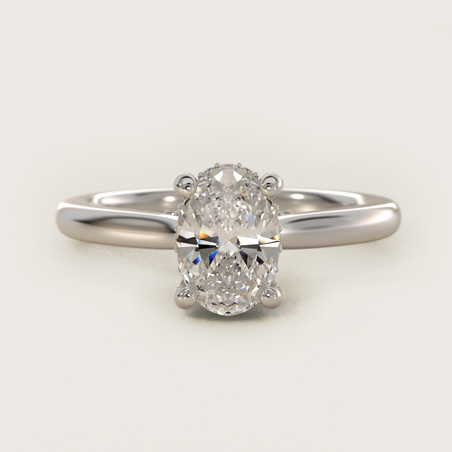 Petite Hidden Halo Solitaire Plus Diamond Engagement Ring in Platinum - Oval Center