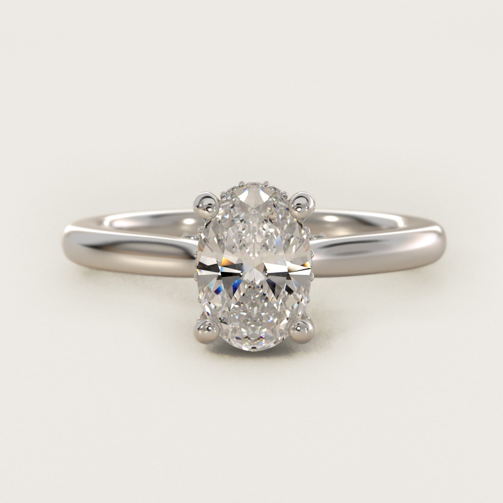Petite Hidden Halo Solitaire Plus Diamond Engagement Ring in Platinum - Oval Center