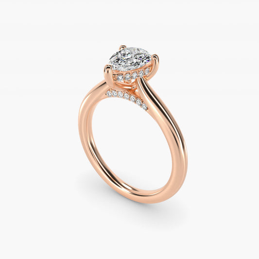 Petite Hidden Halo Solitaire Plus Diamond Engagement Ring in 14k Rose Gold - Pear Center