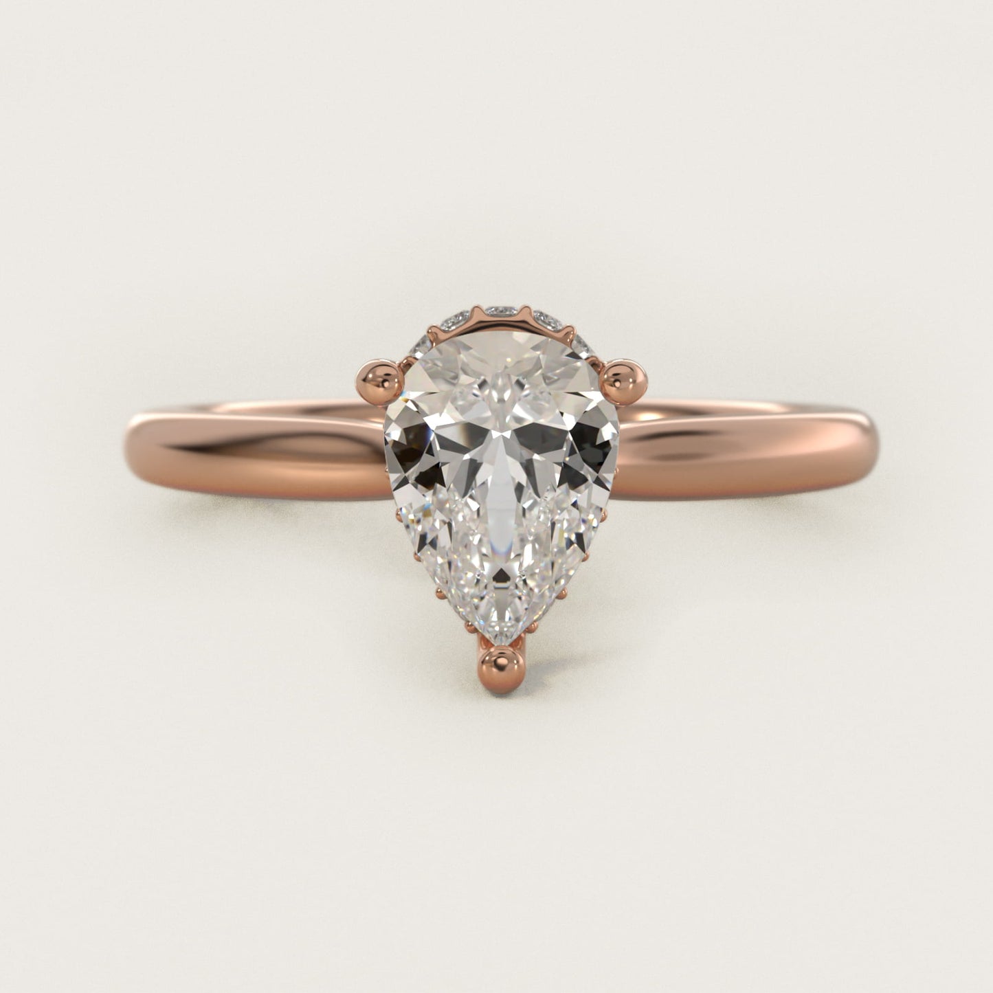 Petite Hidden Halo Solitaire Plus Diamond Engagement Ring in 14k Rose Gold - Pear Center