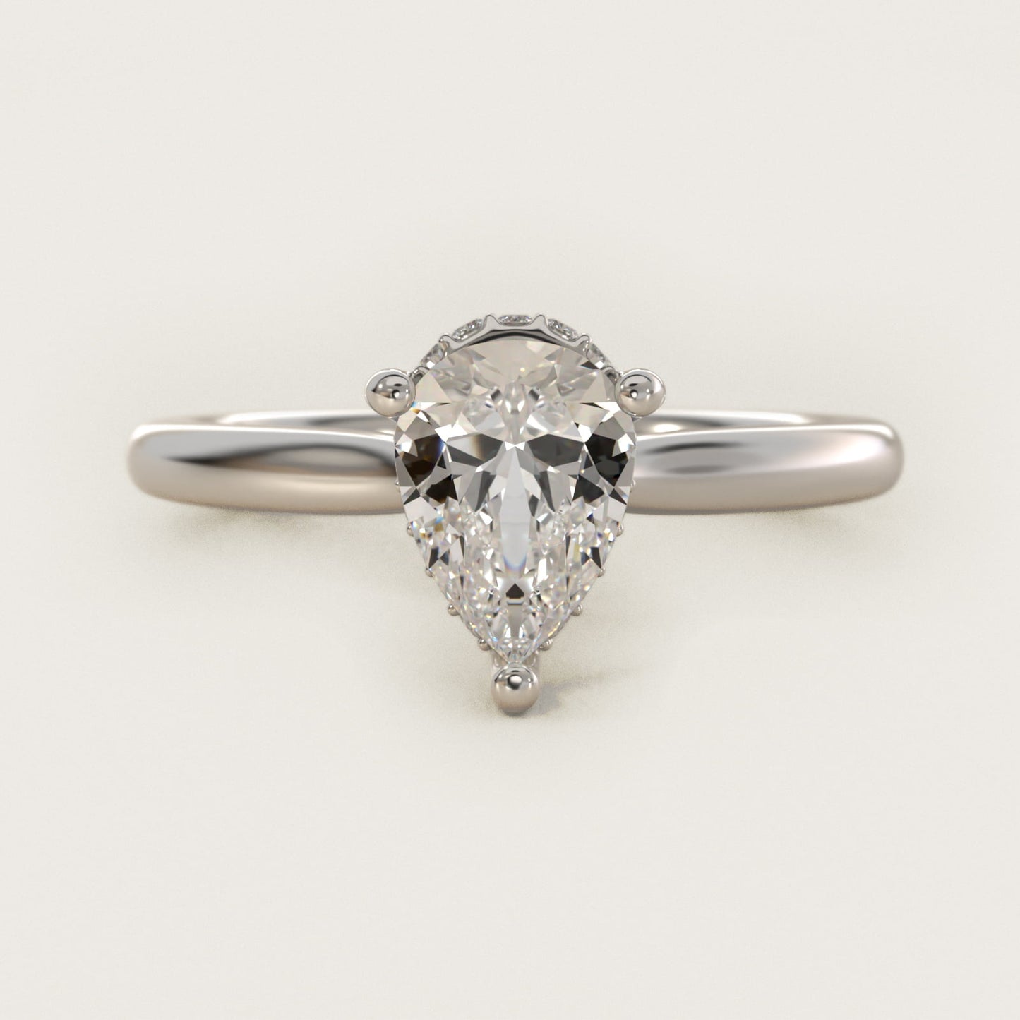 Petite Hidden Halo Solitaire Plus Diamond Engagement Ring in 18k White Gold - Pear Center