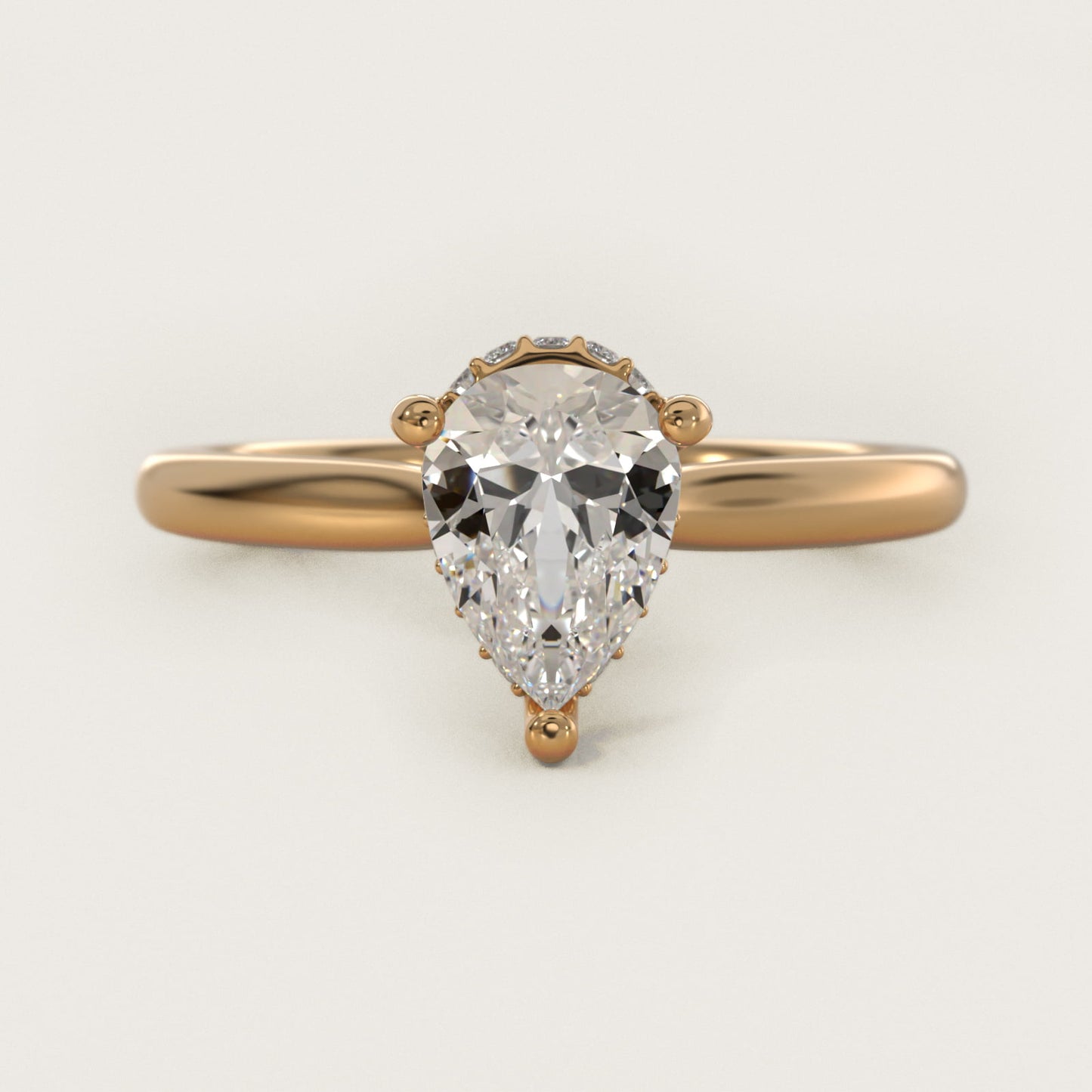 Petite Hidden Halo Solitaire Plus Diamond Engagement Ring in 14k Yellow Gold - Pear Center