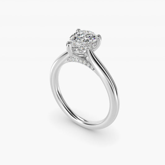 Petite Hidden Halo Solitaire Plus Diamond Engagement Ring in Platinum - Pear Center