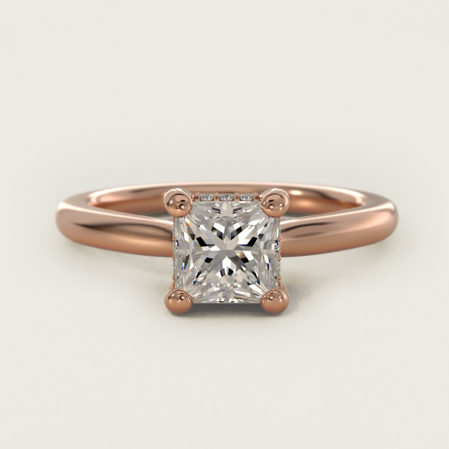 Petite Hidden Halo Solitaire Plus Diamond Engagement Ring in 14k Rose Gold - Princess Center