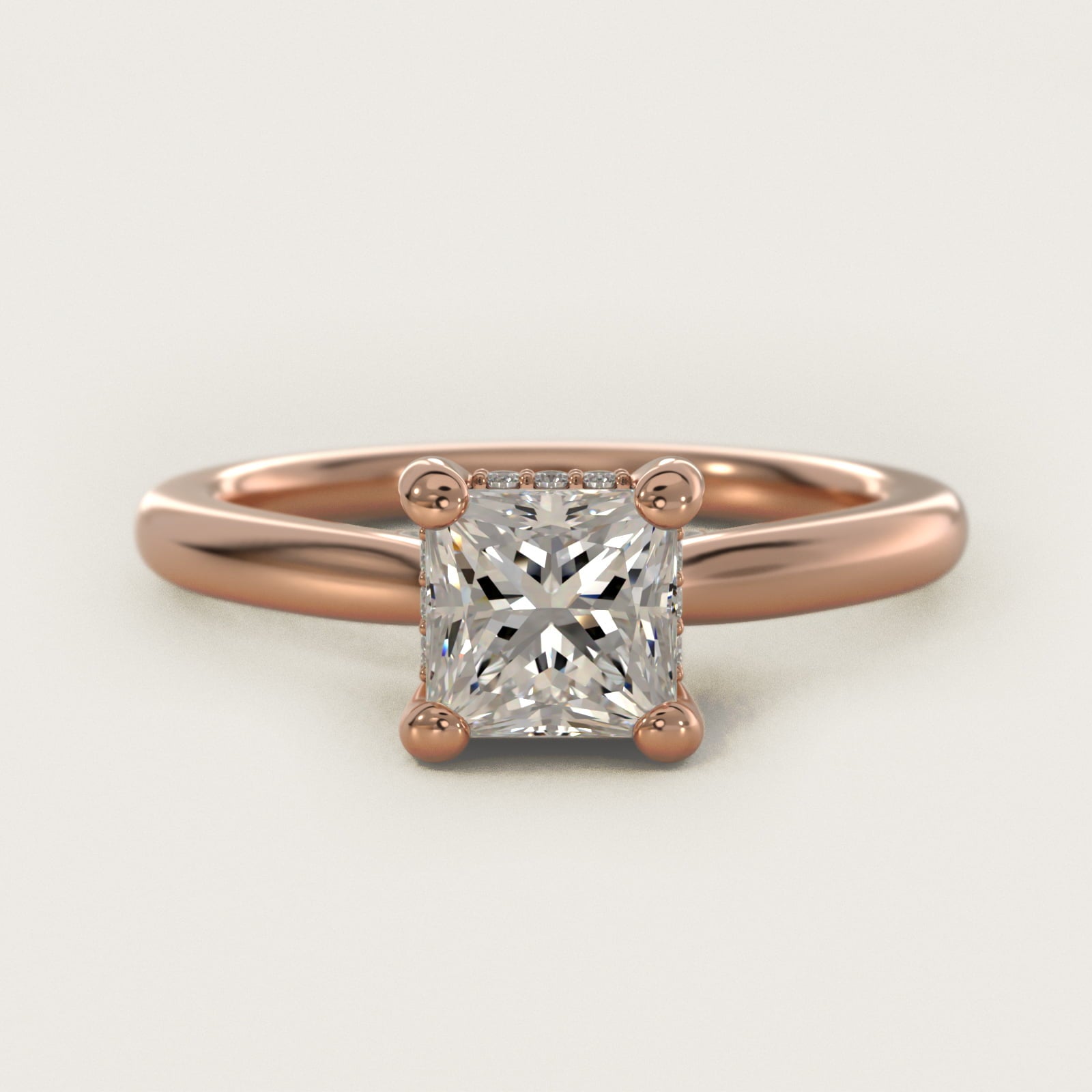 Petite Hidden Halo Solitaire Plus Diamond Engagement Ring in 18k Rose Gold - Princess Center