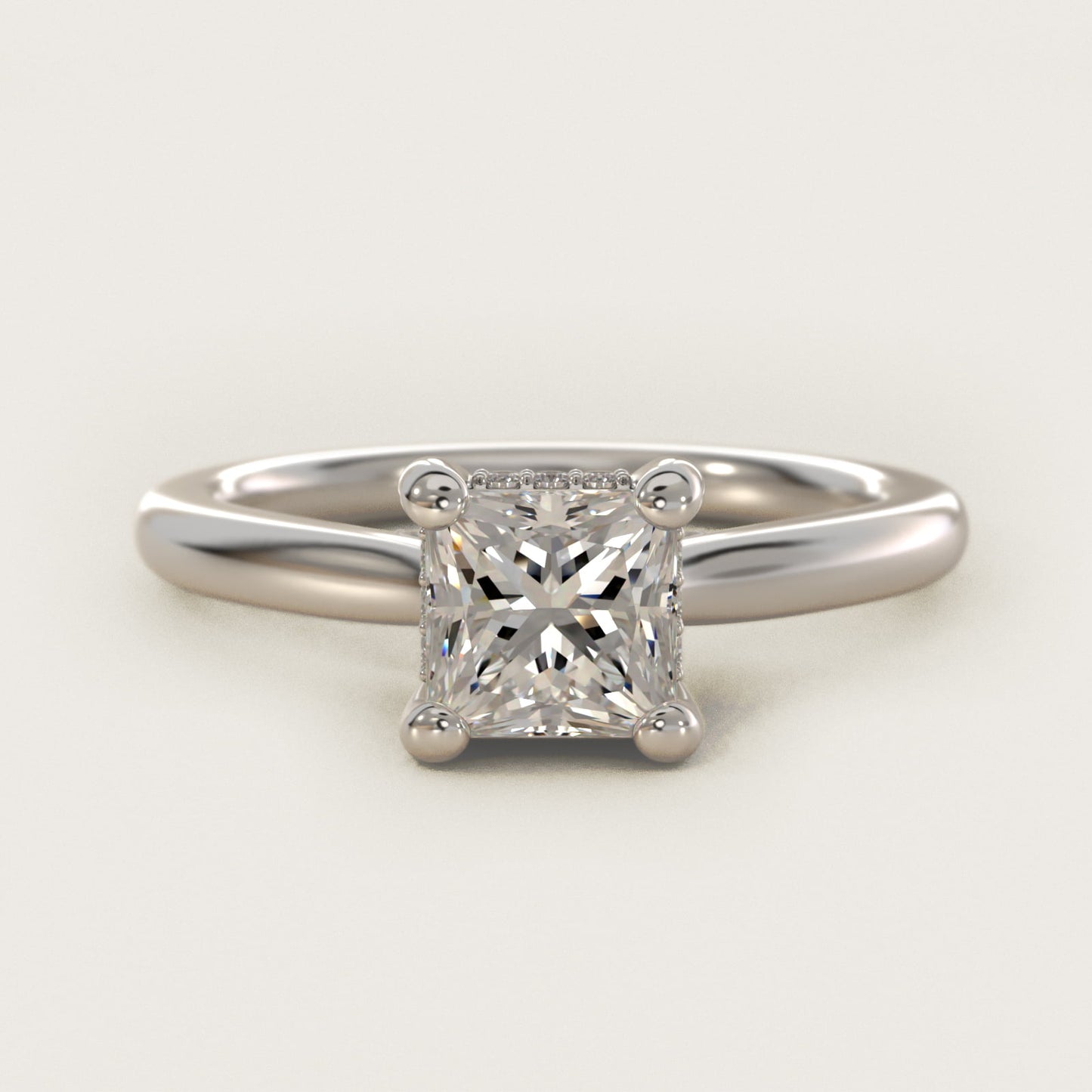 Petite Hidden Halo Solitaire Plus Diamond Engagement Ring in 14k White Gold - Princess Center