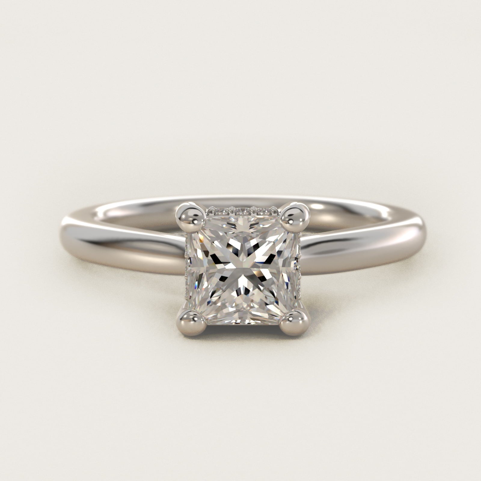 Petite Hidden Halo Solitaire Plus Diamond Engagement Ring in 14k White Gold - Princess Center