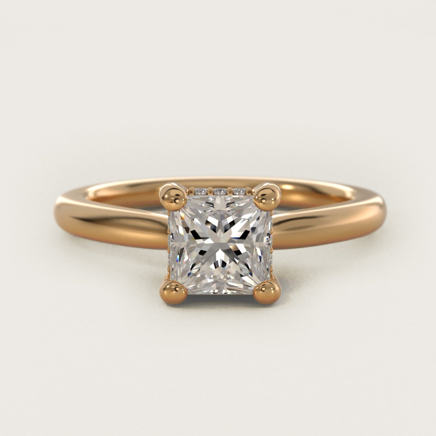 Petite Hidden Halo Solitaire Plus Diamond Engagement Ring in 14k Yellow Gold - Princess Center
