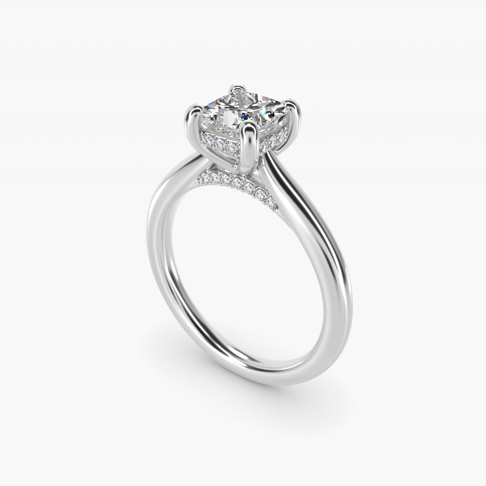 Petite Hidden Halo Solitaire Plus Diamond Engagement Ring in Platinum - Princess Center