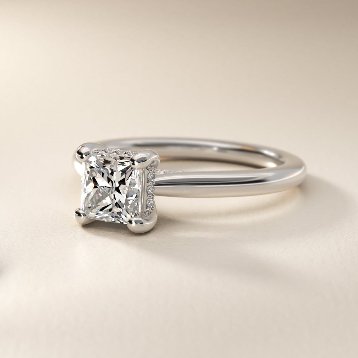 Petite Hidden Halo Solitaire Plus Diamond Engagement Ring in Platinum - Princess Center