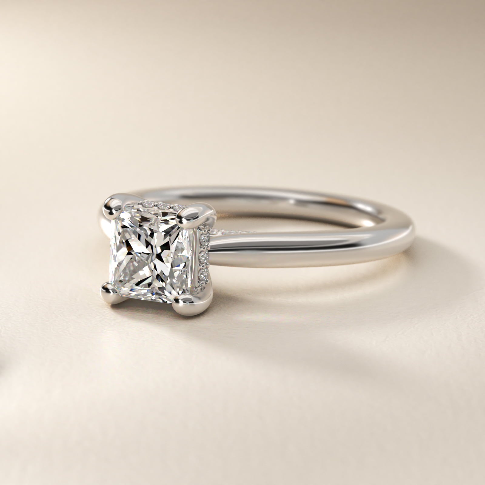 Petite Hidden Halo Solitaire Plus Diamond Engagement Ring in Platinum - Princess Center