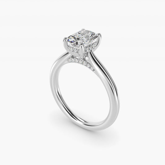 Petite Hidden Halo Solitaire Plus Diamond Engagement Ring in 18k White Gold - Radiant Center