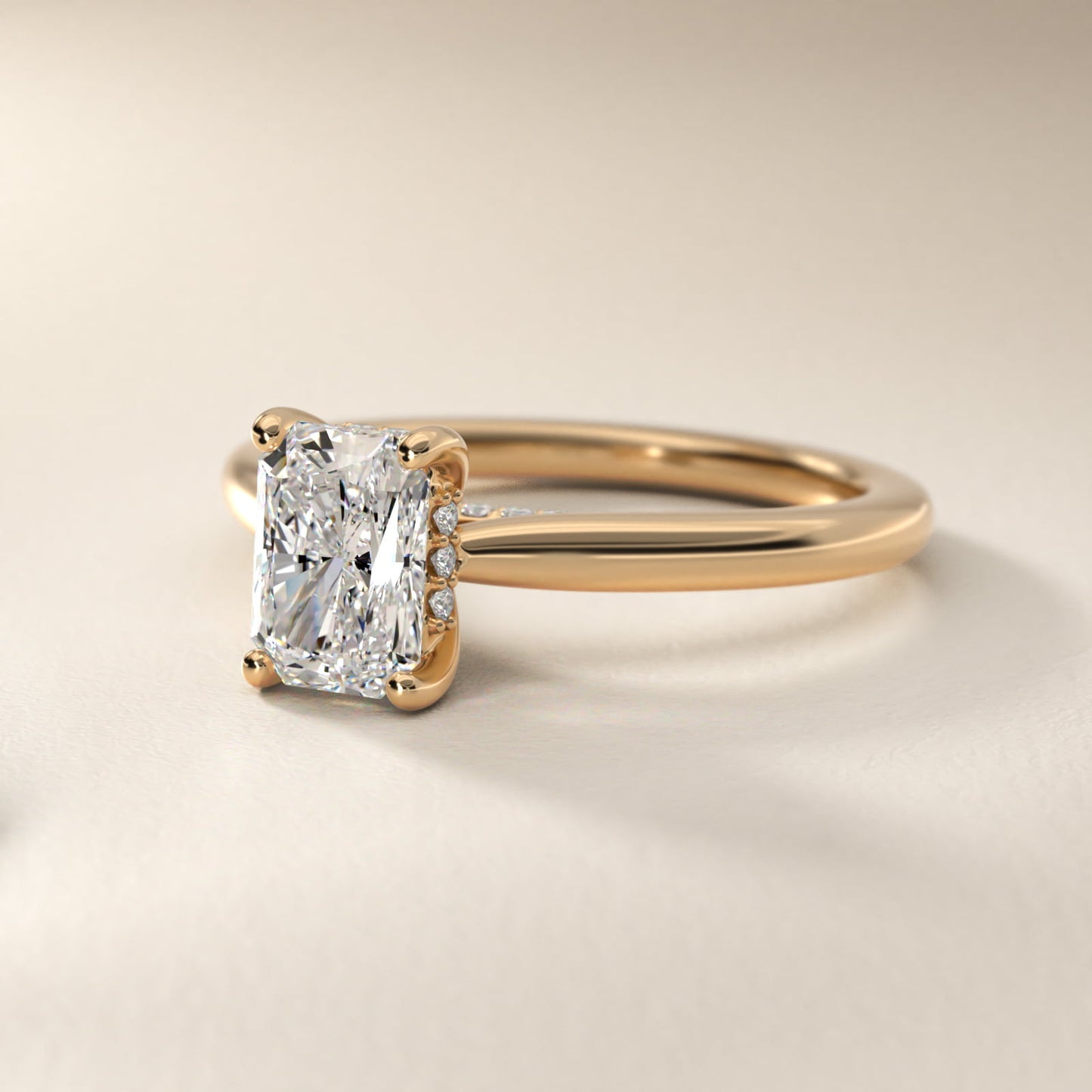 Petite Hidden Halo Solitaire Plus Diamond Engagement Ring in 18k Yellow Gold - Radiant Center