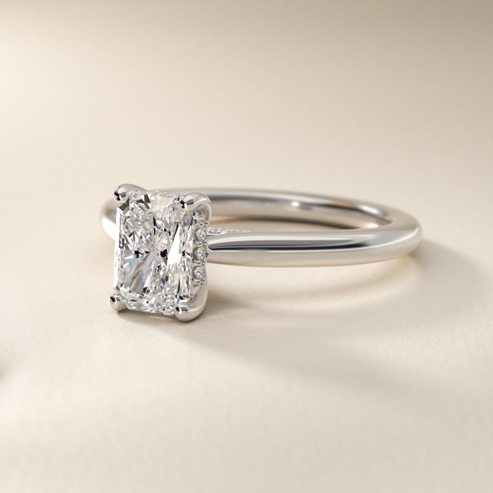 Petite Hidden Halo Solitaire Plus Diamond Engagement Ring in Platinum - Radiant Center